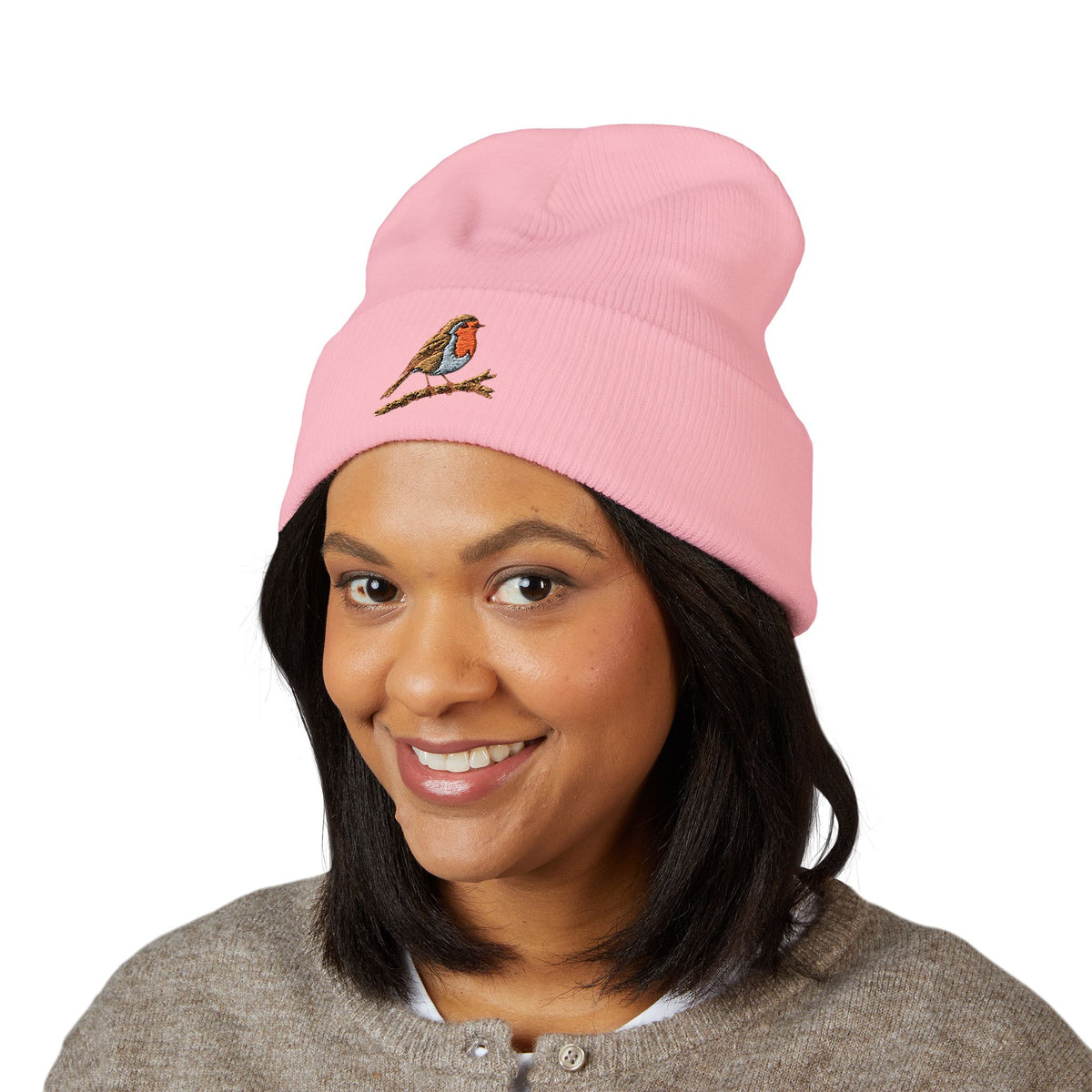 Embroidered Robin Beanie